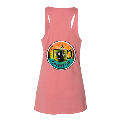 Baja Coffee Logo (Pocket, Back) - Women's Racerback Tank Top (BELLA + CANVAS 8430 - Mauve Triblend)