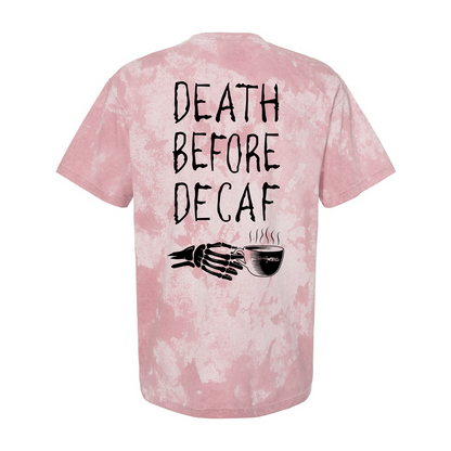 Baja Coffee Death Before Decaf (Pocket, Back) - Comfort Colors - Colorblast Heavyweight T-Shirt - 1745 - Clay