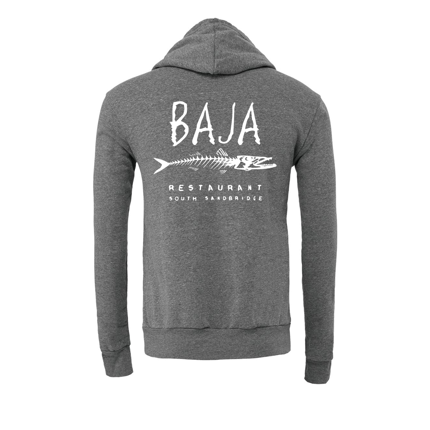 Baja Logo (Pocket & Back, White) - Hoodie (BELLA + CANVAS - 3719 - Deep Heather)