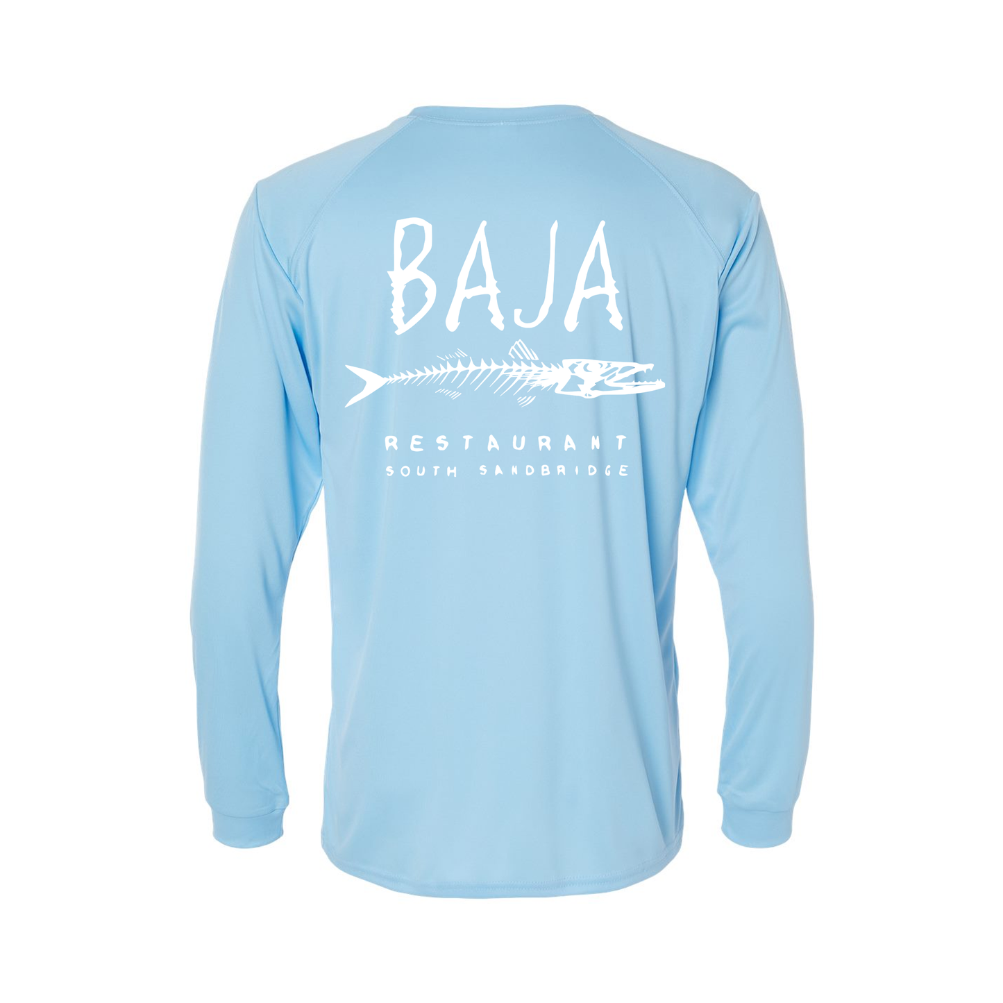 Baja Logo (Pocket & Back, White) - Long Sleeve Tee (Paragon - 210 - Blue Mist)
