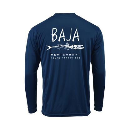 Baja Logo (Pocket & Back, White) - Long Sleeve Tee (Paragon - 210 - Navy)