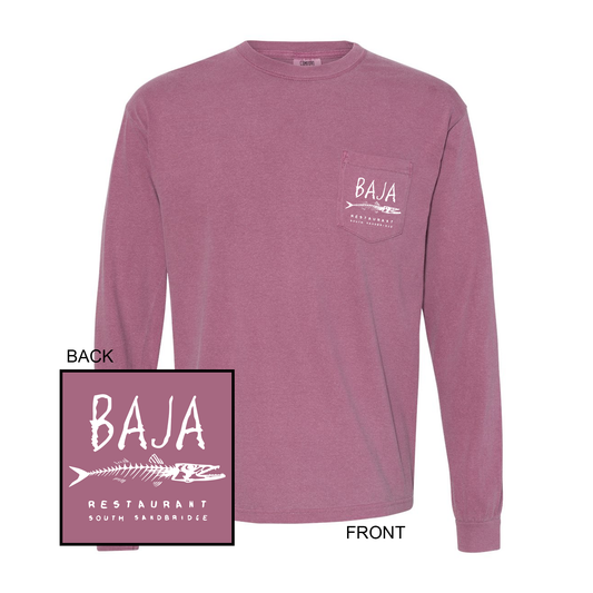 Baja Logo (White, Pocket & Back) - Tee - Long Sleeve (Comfort Colors - 4410 - Berry)