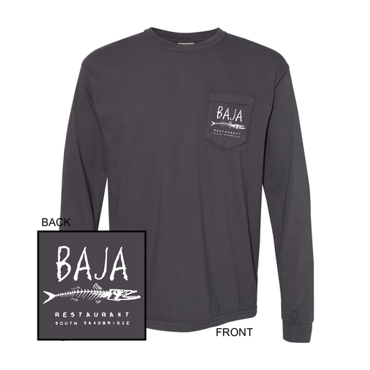 Baja Logo (White, Pocket & Back) - Tee - Long Sleeve (Comfort Colors - 4410 - Graphite)