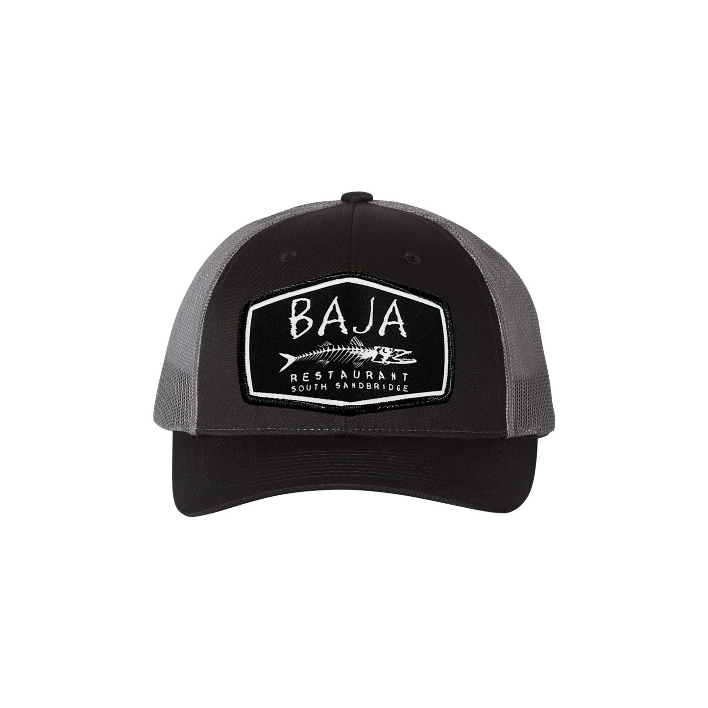 Baja Restaurant (Applique Embroidered Patch) - Trucker Hat (Richardson 115 - Black/Charcoal)