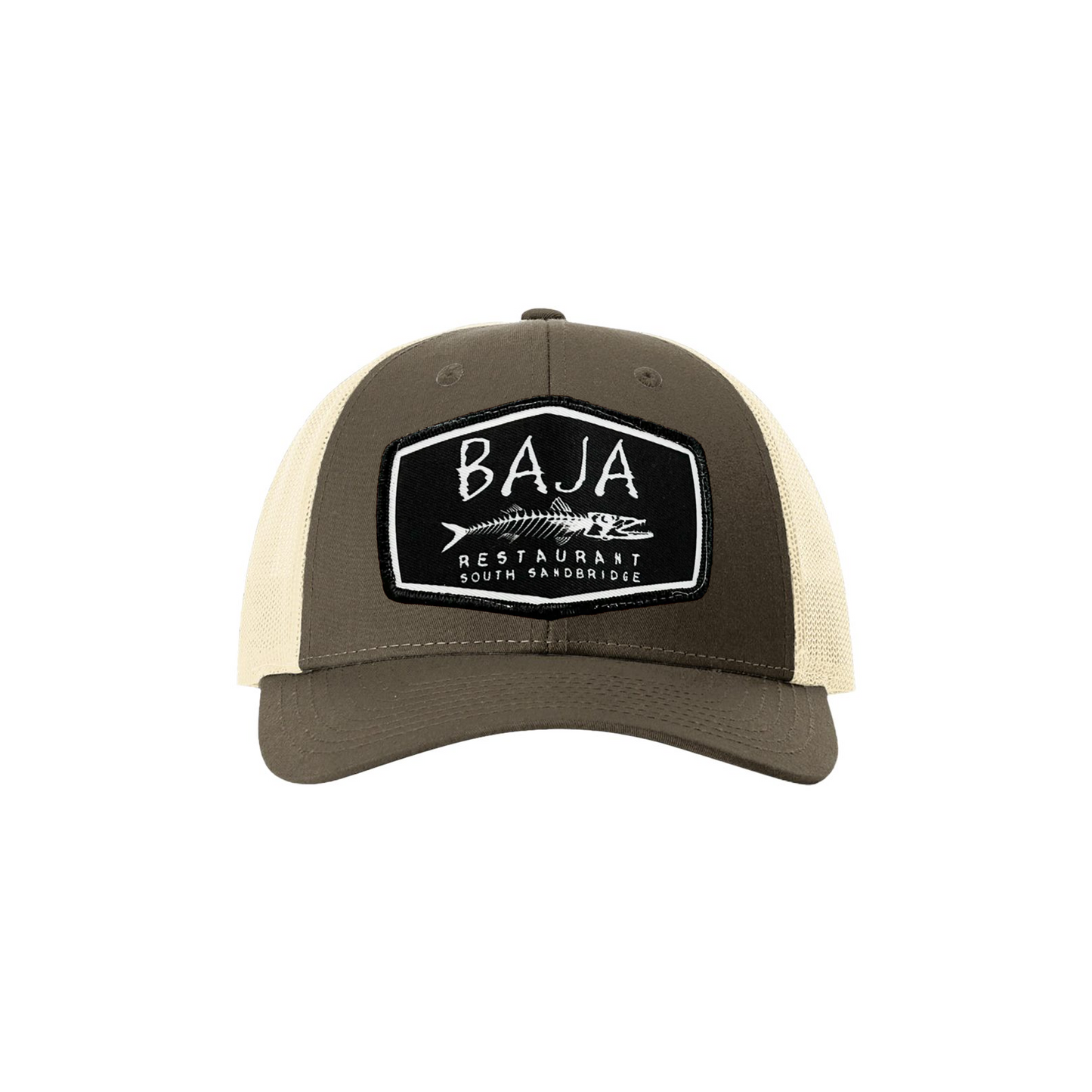 Baja Restaurant (Applique Embroidered Patch) - Trucker Hat (Richardson 115 - Chocolate Chip/Birch)
