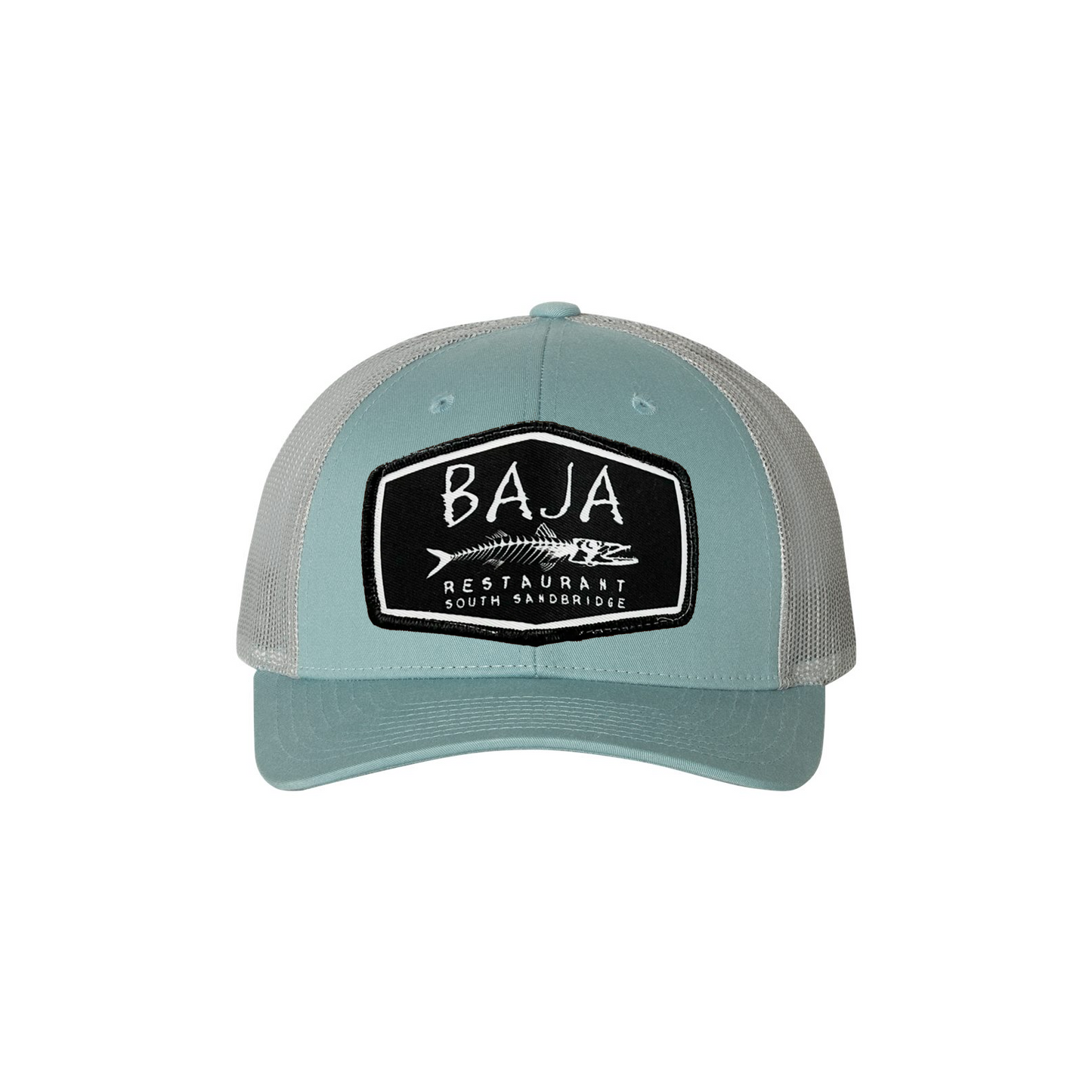 Baja Restaurant (Applique Embroidered Patch) - Trucker Hat (Richardson 115 - Smoke Blue/Aluminum)
