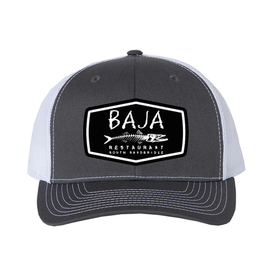 Baja Restaurant (Applique Embroidered Patch) - Trucker Hat (Richardson 112 - Charcoal/White)