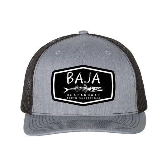 Baja Restaurant (Applique Embroidered Patch) - Trucker Hat (Richardson 112 - Heather Grey/Black)