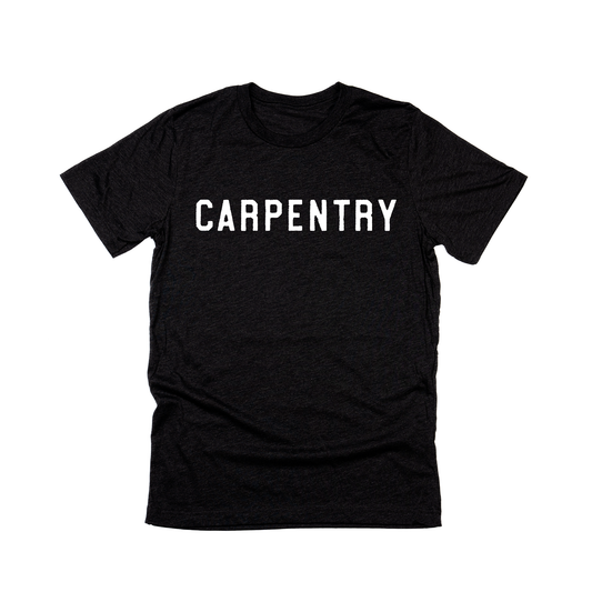 Carpentry (White, Across Front) & Norfolk Technical Center and Instagram Handle (White, Back) - Tee (BELLA + CANVAS - 3006 - Black)
