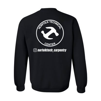 Carpentry (White, Across Front) & Norfolk Technical Center and Instagram Handle (White, Back) - Sweatshirt (Gildan - 18000 - Black)