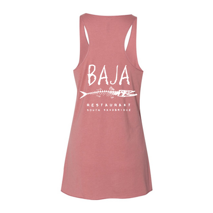 Baja Logo (White, Pocket & Back) - Women's Racerback Tank Top (BELLA + CANVAS 8430 - Mauve Triblend)