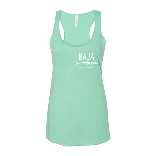 Baja Logo (White, Backet & Back) - Women's Racerback Tank Top (BELLA + CANVAS 8430 - Mint Triblend)