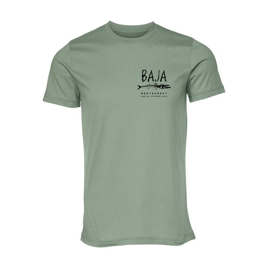 Baja Logo (Black, Pocket & Back) - Tee (BELLA + CANVAS 3001 - Sage)