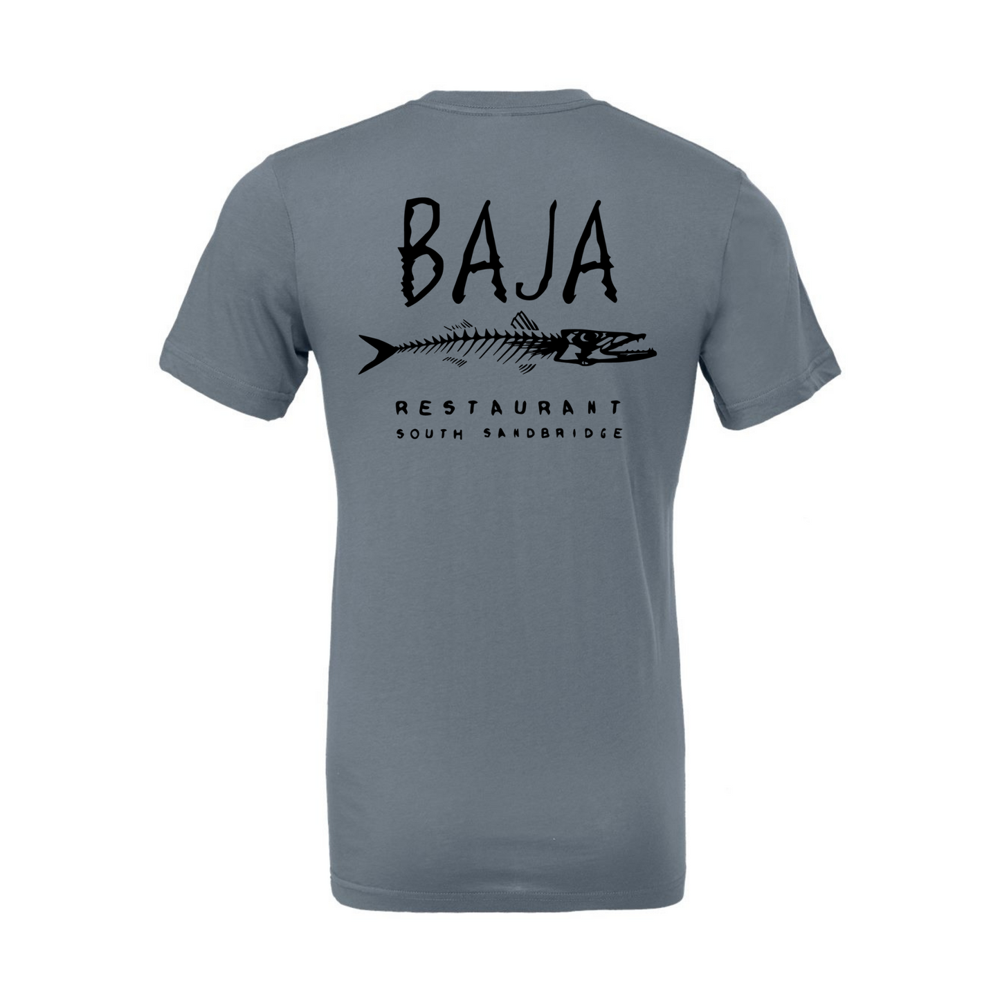 Baja Logo (Black, Pocket & Back) - Tee (BELLA + CANVAS 3001 - Steel Blue)