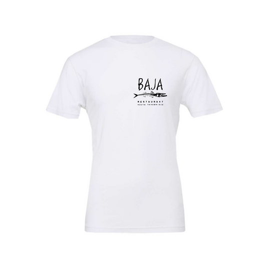 Baja Logo (Black, Pocket & Back) - Tee (BELLA + CANVAS 3001 - White)