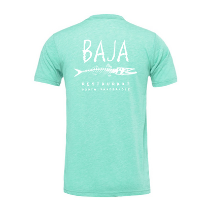 Baja Logo (White, Pocket & Back) - Tee (BELLA + CANVAS 3001CVC - Heather Mint)
