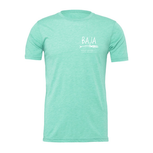 Baja Logo (White, Pocket & Back) - Tee (BELLA + CANVAS 3001CVC - Heather Mint)