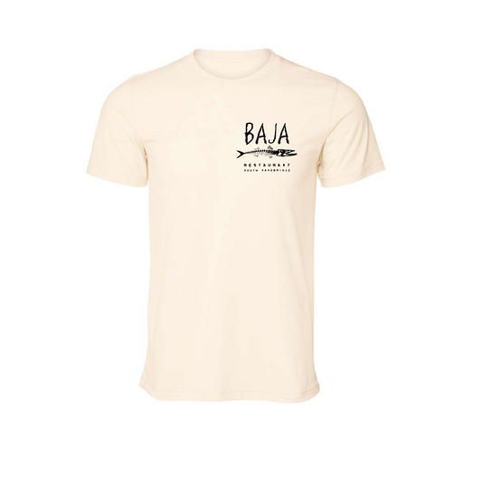 Baja Logo (Black, Pocket & Back) - Tee (BELLA + CANVAS 3001CVC - Heather Natural)