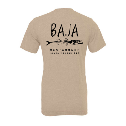Baja Logo (Black, Pocket & Back) - Tee (BELLA + CANVAS 3001CVC - Heather Tan)
