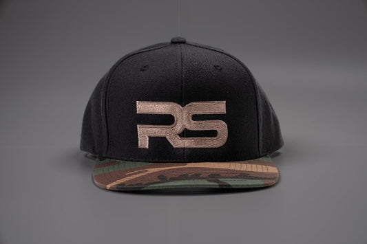 RS Logo (Brown, Embroidered) - Hat (Black/Black/Camo Bill, Trucker, Solid)