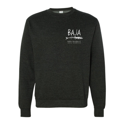 Baja Restaurant South Sandbridge (Left Chest & Back, White) - Sweatshirt (Independent Trading Co - SS3000 - Heather Charcoal)