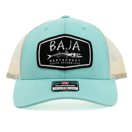 Baja Restaurant (Applique Embroidered Patch) - Trucker Hat (Richardson 115 - Aruba Blue/Birch)