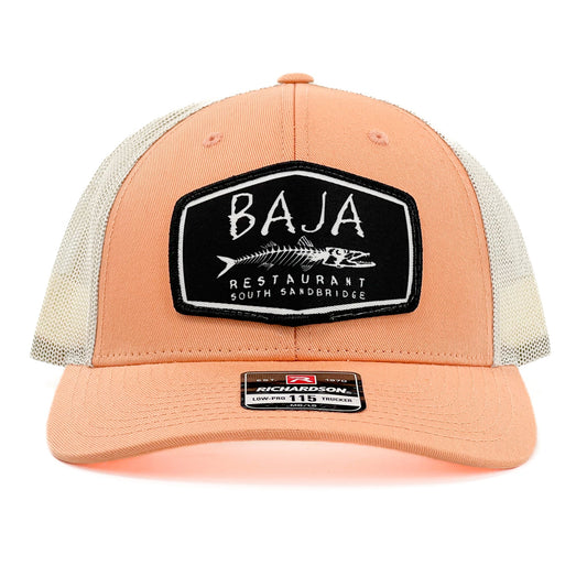 Baja Restaurant (Applique Embroidered Patch) - Trucker Hat (Richardson 115 - Sunkissed Peach/Birch)