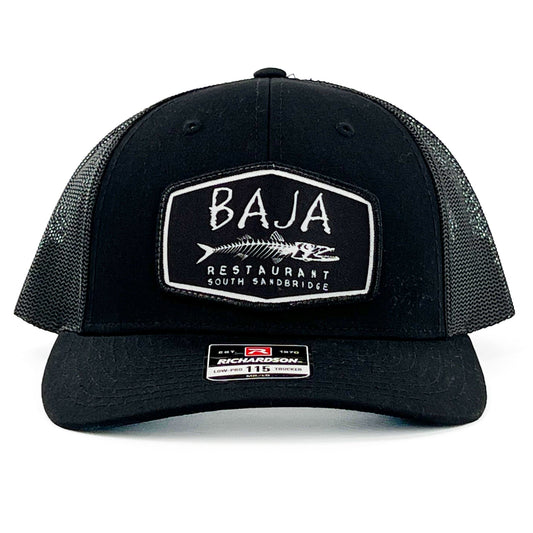 Baja Restaurant (Applique Embroidered Patch) - Trucker Hat (Richardson 115 - Black)