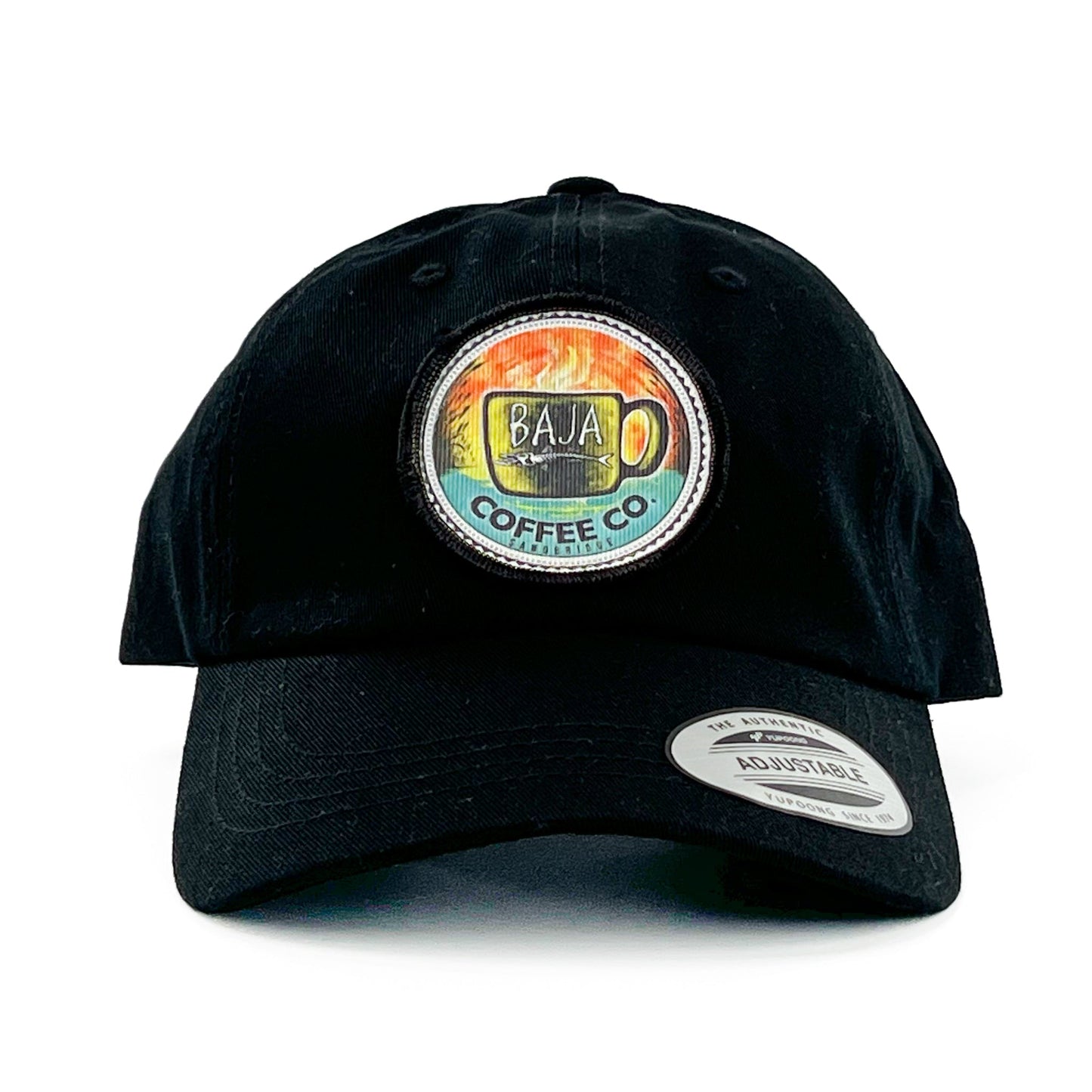 Full Color Baja Coffee Logo (2.5" Appliqued Sublimated Patch) - Baseball Hat (YP Classic 6245CM - Black)