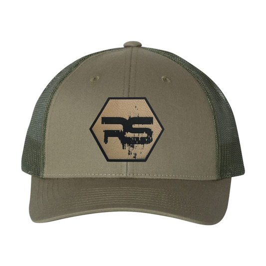 RS Grunge Logo (Laser Engraved Hexagon Patch) - Hat (Loden, Trucker, Mesh)