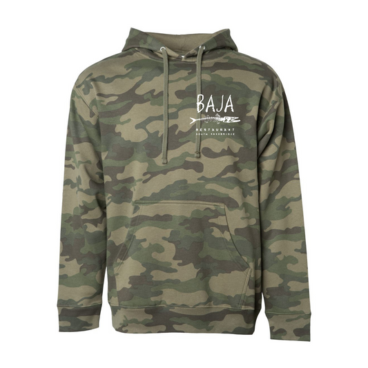 Baja Logo (White, Pocket & Back) - Hoodie (Independent Trading Co - SS4500 - Forest Camo)