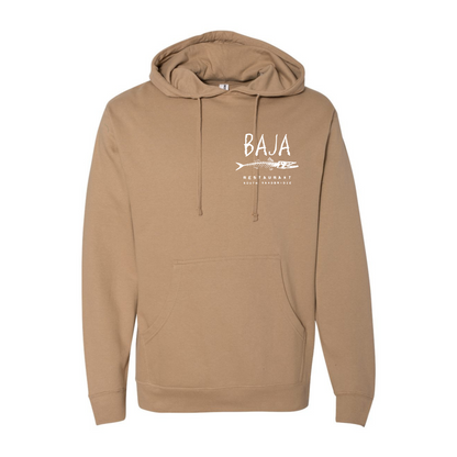 Baja Restaurant South Sandbridge (Left Chest & Back, White) - Hoodie (Independent Trading Co - SS4500 - Sandstone)