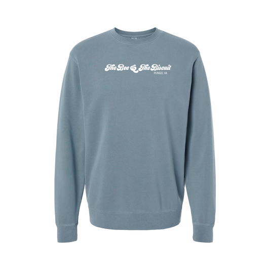 The Bee & The Biscuit (White, Retro) - Sweatshirt (Pigment Slate Blue, Independent Trading Co PRM3500)