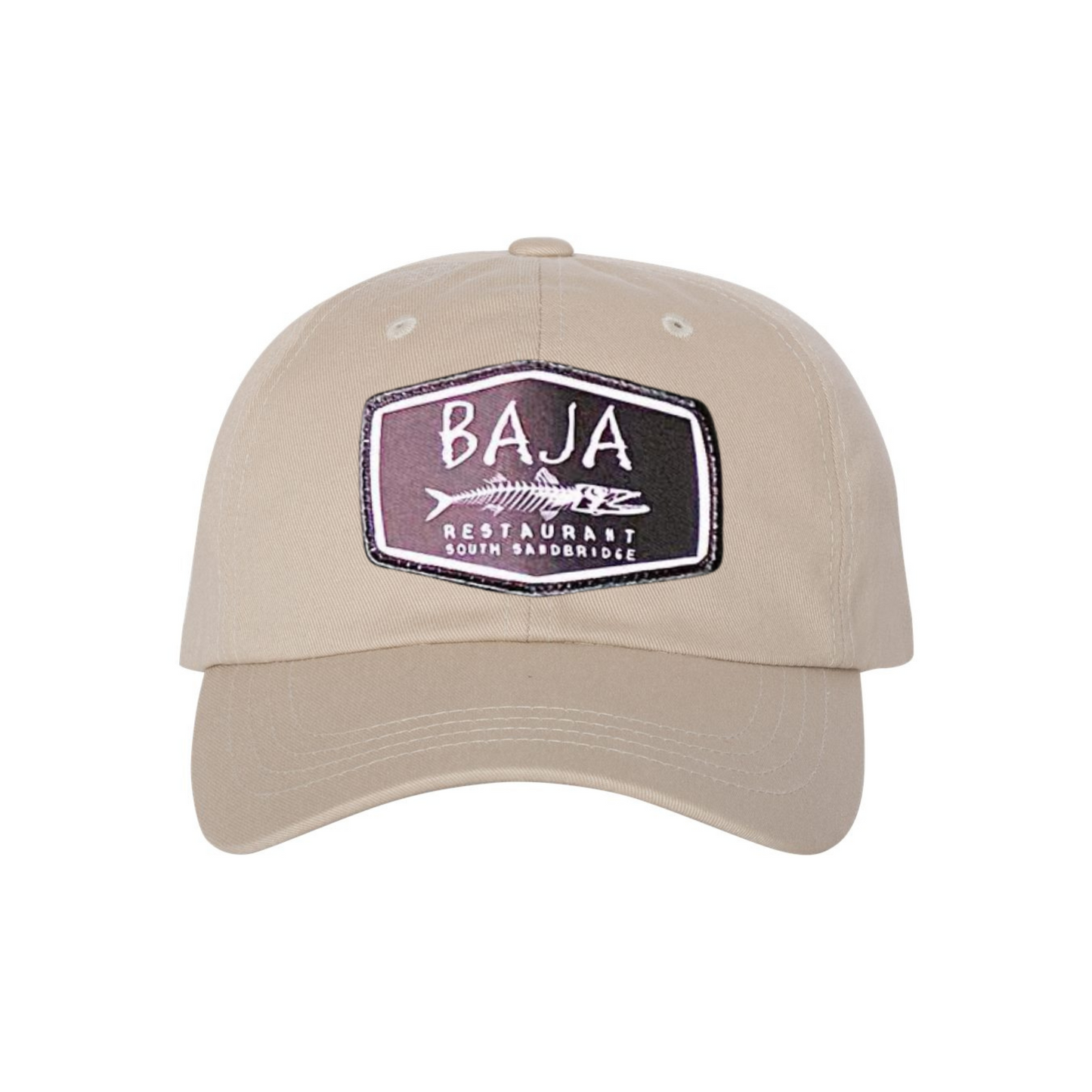 Baja Restaurant South Sandbridge (Applique Embroidered Patch) - Baseball Hat (YP Classic 6245CM - Stone)