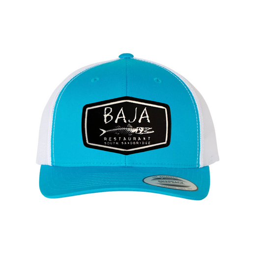 Baja Restaurant (Applique Embroidered Patch) - Trucker Hat (YP Classic 6606 - Turquoise/White)