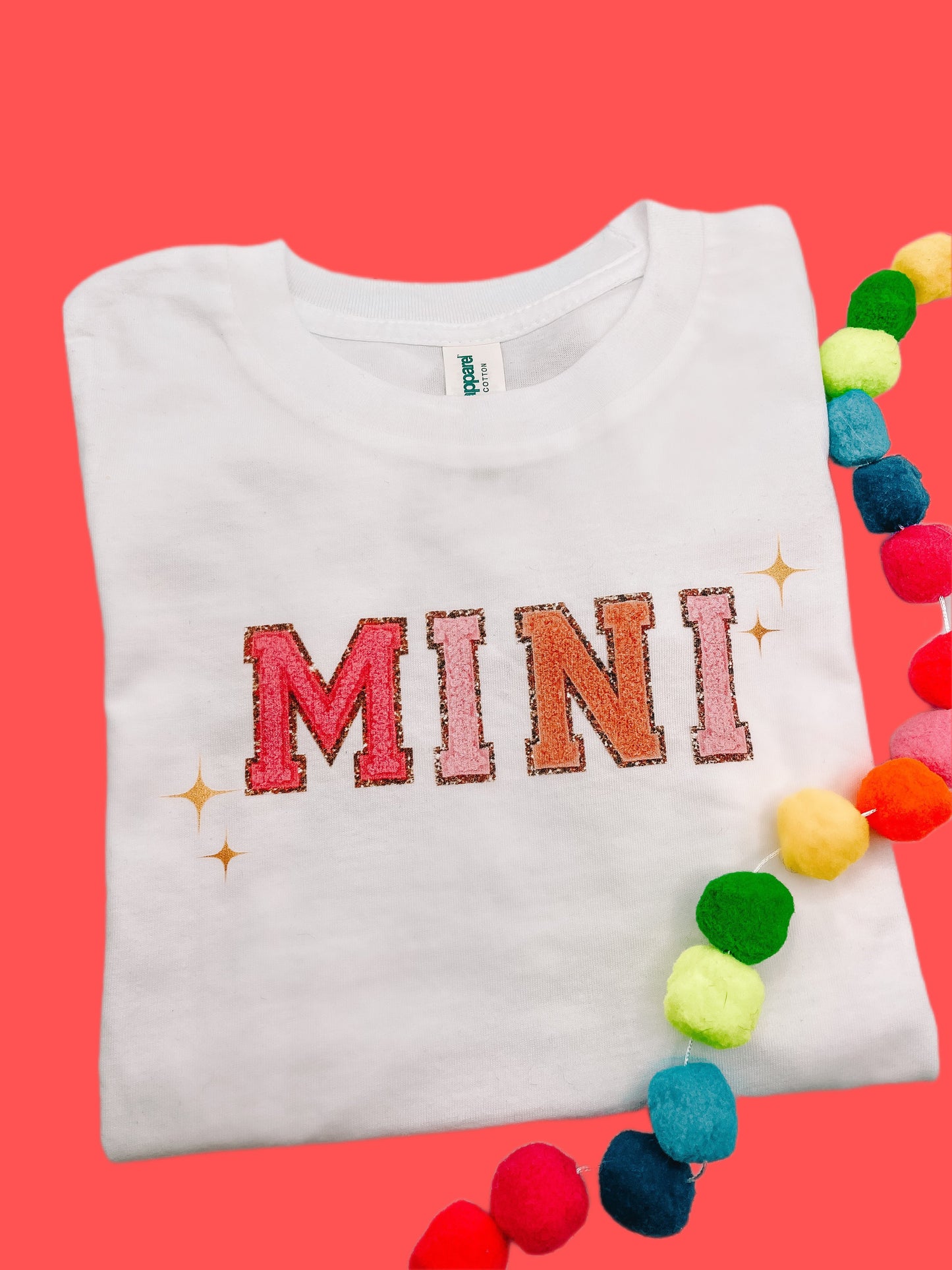 Mini Chenille Printed Letters - Kids Tee (White)